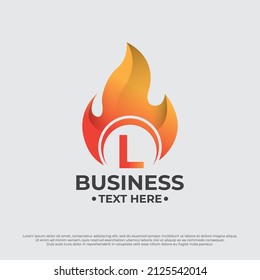 Burning flame fire illustration with capital letter L design template. Fire Flame Logo design template drop silhouette.