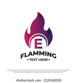 Burning flame fire illustration with capital letter E design template. Fire Flame Logo design template drop silhouette.