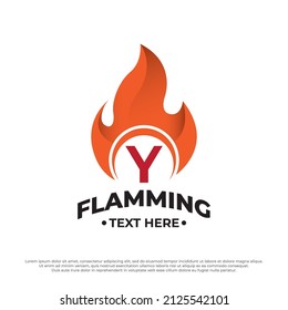 Burning flame fire illustration with capital letter Y design template. Fire Flame Logo design template drop silhouette.