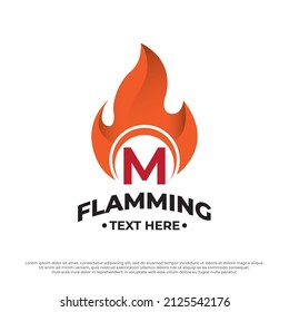 Burning flame fire illustration with capital letter M design template. Fire Flame Logo design template drop silhouette.