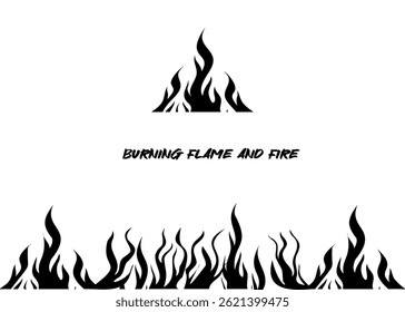 Burning flame and fire long horizontal, vector format
