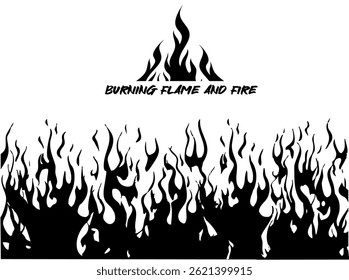 Burning flame and fire long horizontal, vector format