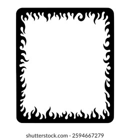 Burning Flames Border Frame - Abstract Fire-Themed Decorative Vector Design for Posters, Prints, Tattoos, and Graphic Projects - High-Quality Black and White Outline on Transparent Background