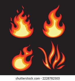 burning flames vector illustration collection isolated on dark background
