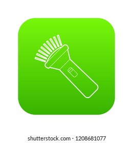 Burning flashlight icon green vector isolated on white background