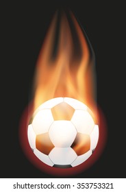 Burning Football Soccer ball with a tail of flame. Vector illustration Isolated on background. 