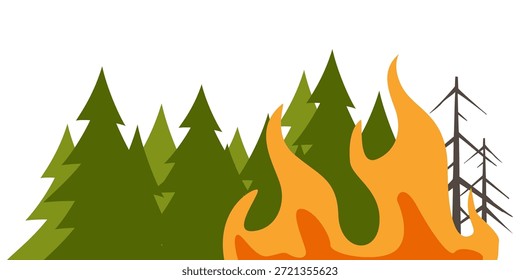 Fuego de abejas forestales en llamas de fuego, fondo de ilustración de concepto de desastre natural.