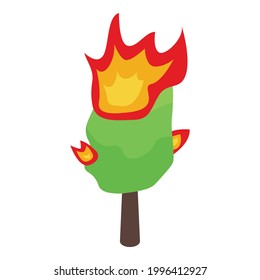 Icono del árbol del bosque en llamas. Isométrico del icono del vector del árbol de quemado para el diseño web aislado en fondo blanco