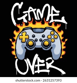 burning Game Controller Urban Streetwear t shirt design