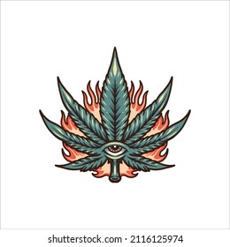 burning ganja tattoo vector design