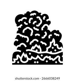 Vector de icono de glifo de contaminación del aire de humo oscuro de basura en llamas. signo de contaminación del aire de humo oscuro de basura en llamas. ilustración de símbolo aislado