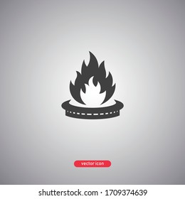 Burning Gas Burner Icon Isolated On Gray Background. Flat Style. Vector Illustration.