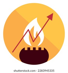 Burning gas with growing arrow on white background. Concept of r