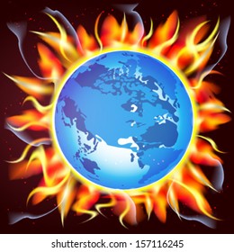 burning globe planet earth on black background vector