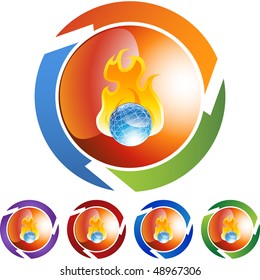 Burning Globe web button isolated on a background.