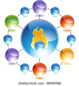 Burning Globe web button isolated on a background.