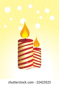 burning golden candles on yellow dotted background
