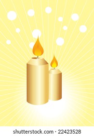 burning golden candles on yellow dotted background