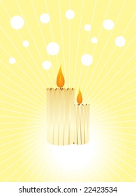 burning golden candles on yellow dotted background