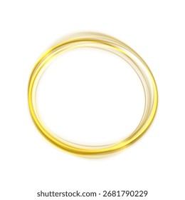 Burning golden circle with glowing light trail and dust sparkles isolated on transparent background. Vector luminous round frame for highlight, logo, party flyer, decoration, or luxury design.