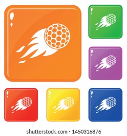 Burning golf ball icons set collection vector 6 color isolated on white background