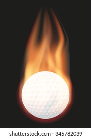 Burning golf ball with a tail of flame. Vector illustration Isolated on background. 