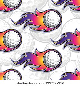 Burning golf balls repeating tile background. Golf ball and fire flame seamless pattern vector image wrapping paper design.