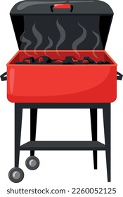 Icono de caricatura de parrillada quemando. Barbacoa caliente de verano aislada en fondo blanco