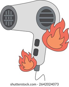 Burning Hair Dryer  Fire Hazard Illustration