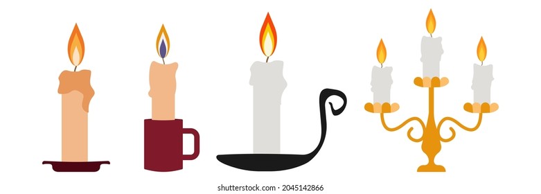 Burning halloween candles set. 4 different varieties illustration