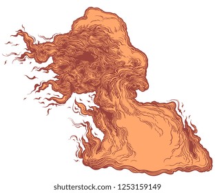 Burning. Hand drawn engraving. Vector vintage illustration. Isolated on white background. 8 EPS