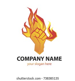 Burning hand logo. Symbol of aggression and revolution