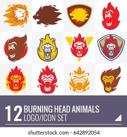 burning head animal logo/icon bundle