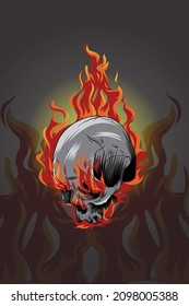 Burning head skull vector illustration