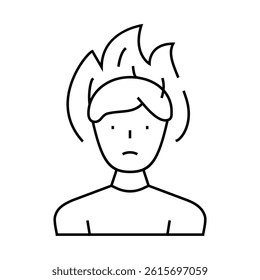 burning head stress line icon vector. burning head stress sign. isolated contour symbol black illustration