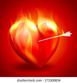 Burning heart with arrow. Eps10