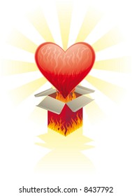 a burning heart came out from a burning box
