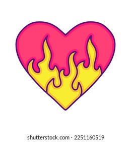 Burning heart doodle cartoon, illustration for t-shirt, sticker, or apparel merchandise. With modern pop style.
