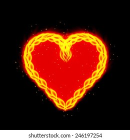 Burning heart. Fire flames making a heart shape. Vector illustration.