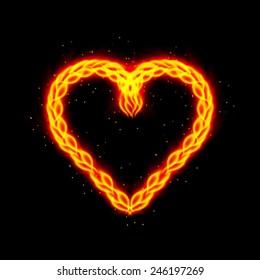 Burning heart. Fire flames making a heart shape. Vector illustration.