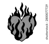 Burning Heart Halftone Illustration, Flame Love Symbol, Passion, Desire, Romance, Tattoo Style and Emotional Intensity Concept