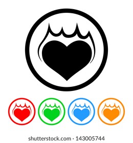 Burning Heart Icon Vector with Four Color Variations