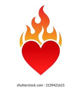 Burning Heart on fire vector red illustration red flame Flat design style Logo Icon Clipart