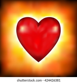 Burning heart on a glowing background