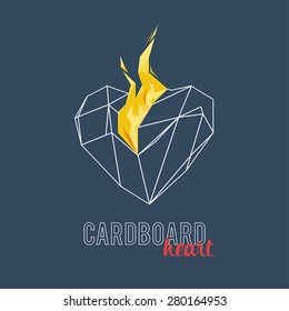 Burning heart on a gradient background. Polygons, triangles, fac