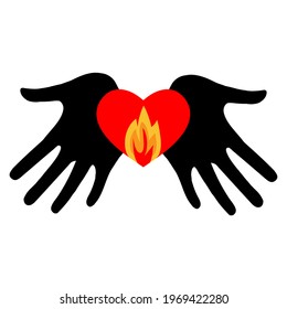 Burning heart in the palms of your hands. Memorial Day International Holocaust Remembrance Day On the palm of your hand a candle burns on the day of remembrance