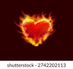 Burning Heart. Realistic vector image of a heart engulfed in flames