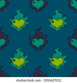 Burning heart seamless pattern. Original design for print or digital media.