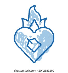 Burning Heart sketch icon vector. Hand drawn blue doodle line art Burning Heart sign. isolated symbol illustration