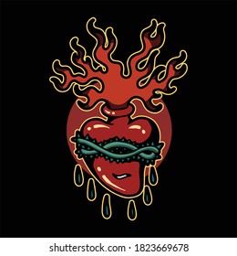 burning heart tattoo vector design